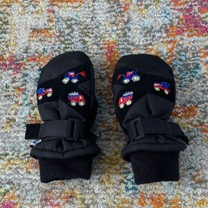 3M Thinsulate Black Mittens with Colorful Vehicle Design